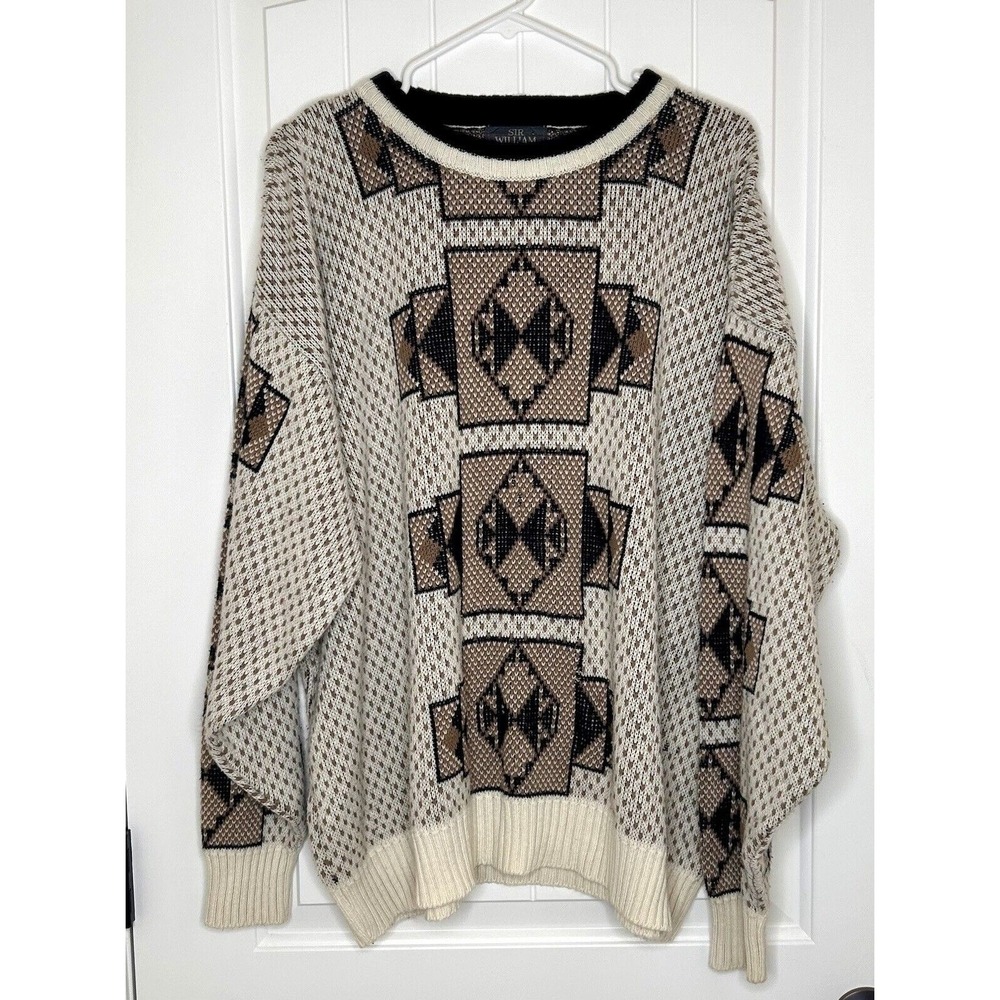 Vintage Sir William Knit Sweater Geometric Multicolored‎ Black White 1X